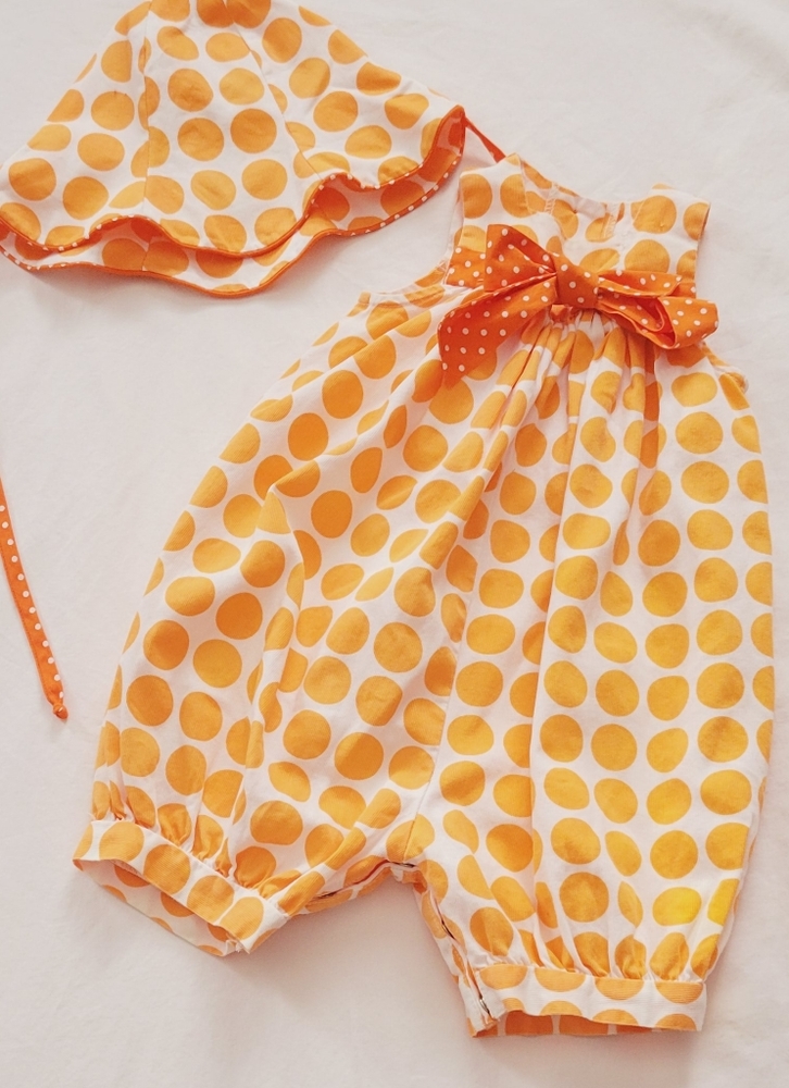 Peaches & Cream Romper / Bubble with hat sz 12M